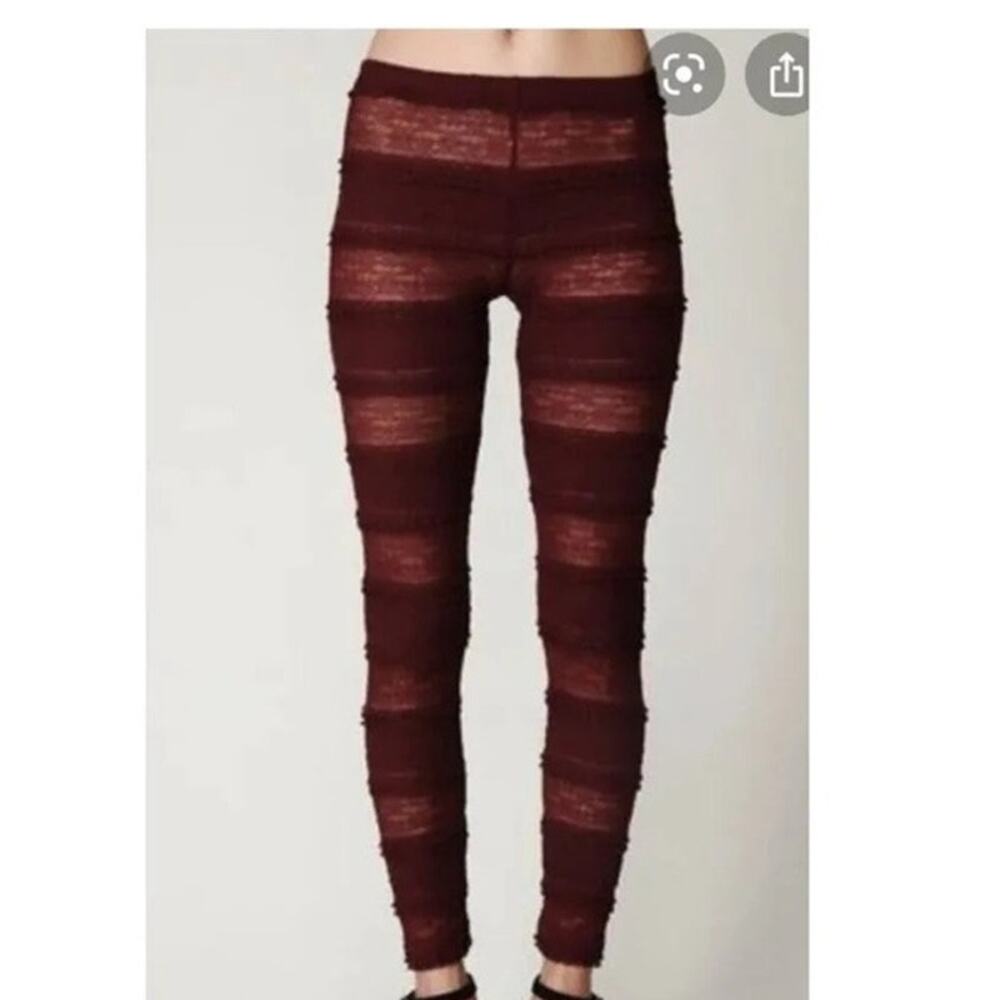 Free People Red Mesh Tiered Lace Boho Ruffled Leggings Women's Small Coquette
